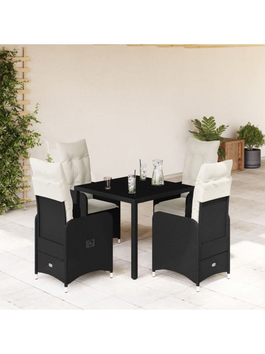 5dílný zahradní bistro set s poduškami černý polyratan