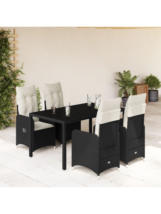 5dílný zahradní bistro set s poduškami černý polyratan