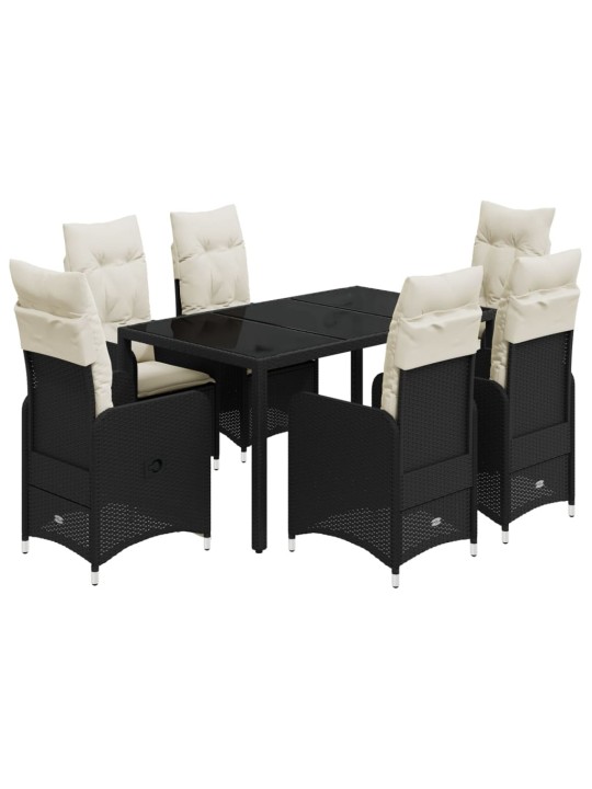 7dílný zahradní bistro set s poduškami černý polyratan