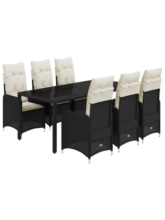 7dílný zahradní bistro set s poduškami černý polyratan