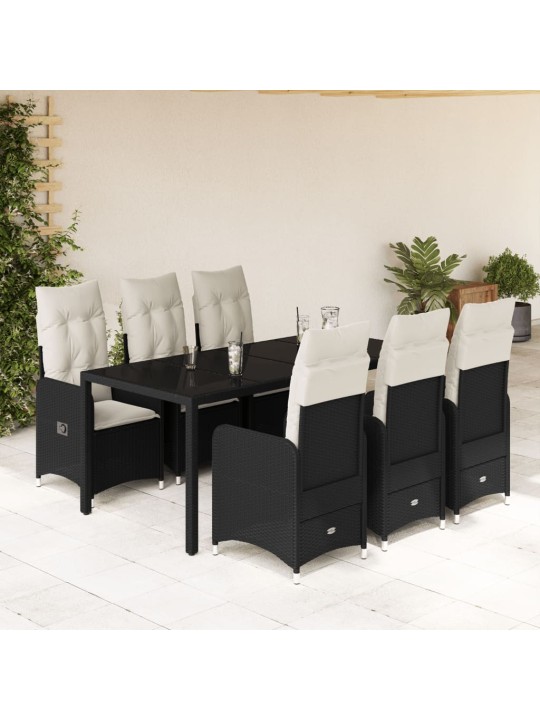 7dílný zahradní bistro set s poduškami černý polyratan