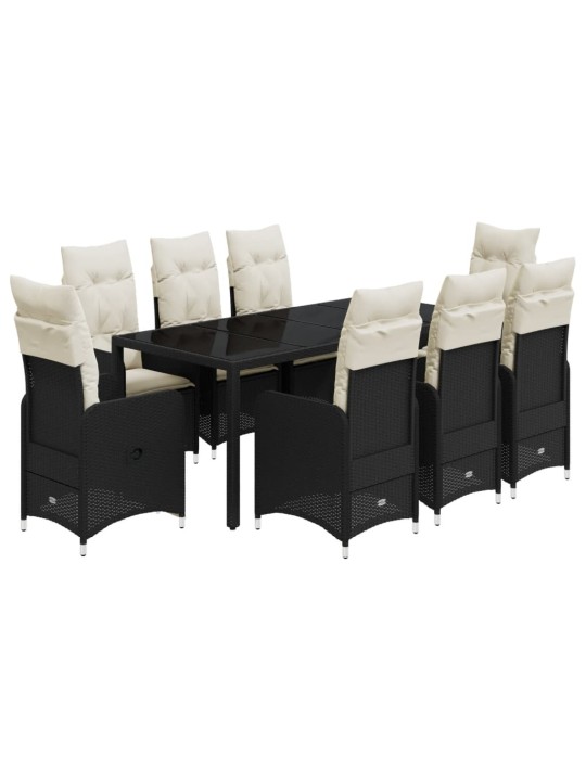 9dílný zahradní bistro set s poduškami černý polyratan