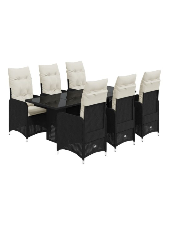 7dílný zahradní bistro set s poduškami černý polyratan