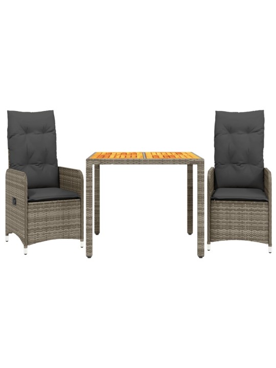 3dílný zahradní bistro set s poduškami šedý polyratan