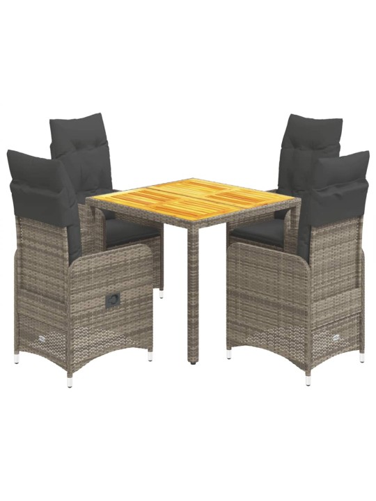5dílný zahradní bistro set s poduškami šedý polyratan