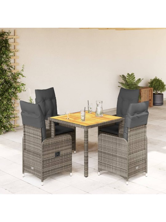 5dílný zahradní bistro set s poduškami šedý polyratan