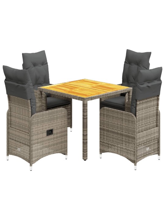 5dílný zahradní bistro set s poduškami šedý polyratan