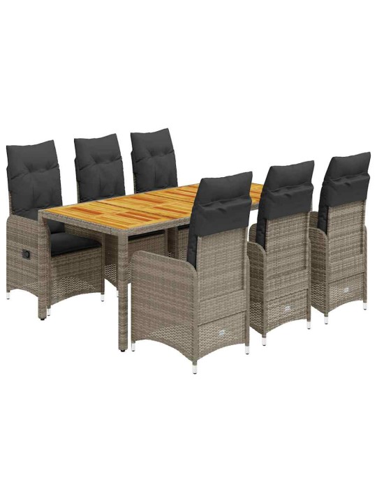 7dílný zahradní bistro set s poduškami šedý polyratan