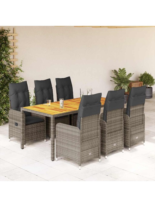 7dílný zahradní bistro set s poduškami šedý polyratan