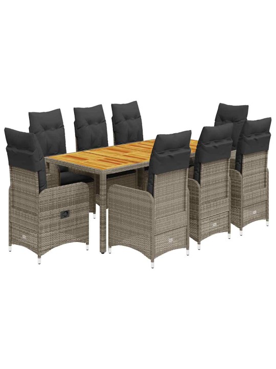 9dílný zahradní bistro set s poduškami šedý polyratan