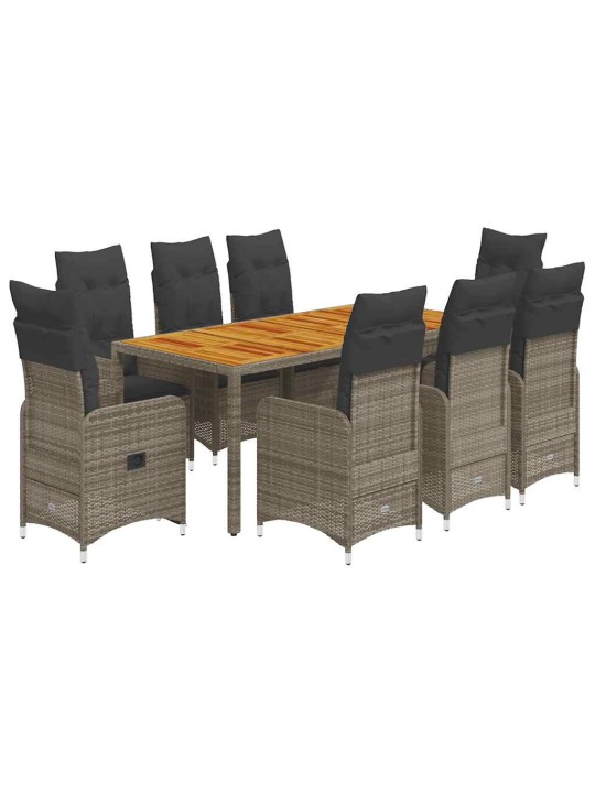 9dílný zahradní bistro set s poduškami šedý polyratan