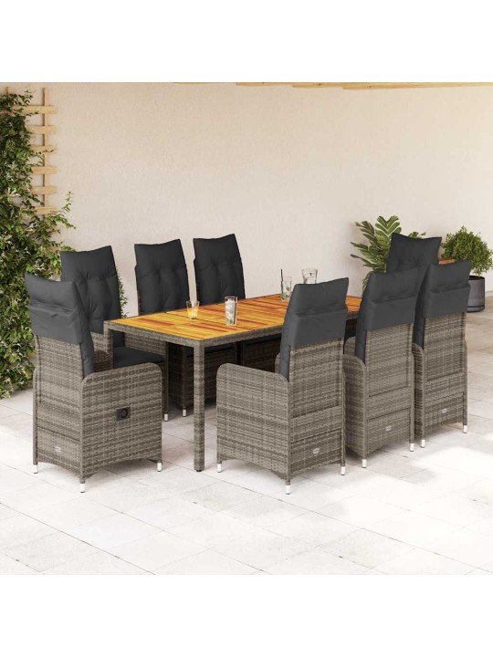 9dílný zahradní bistro set s poduškami šedý polyratan