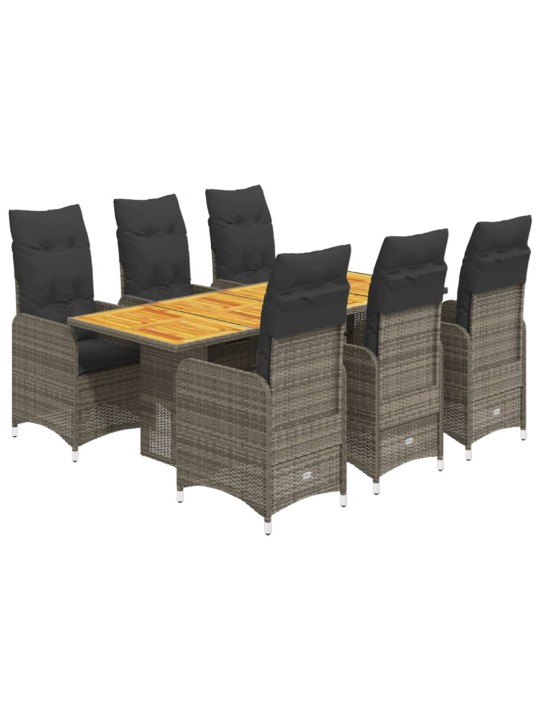 7dílný zahradní bistro set s poduškami šedý polyratan