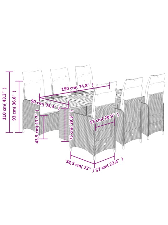 7dílný zahradní bistro set s poduškami šedý polyratan