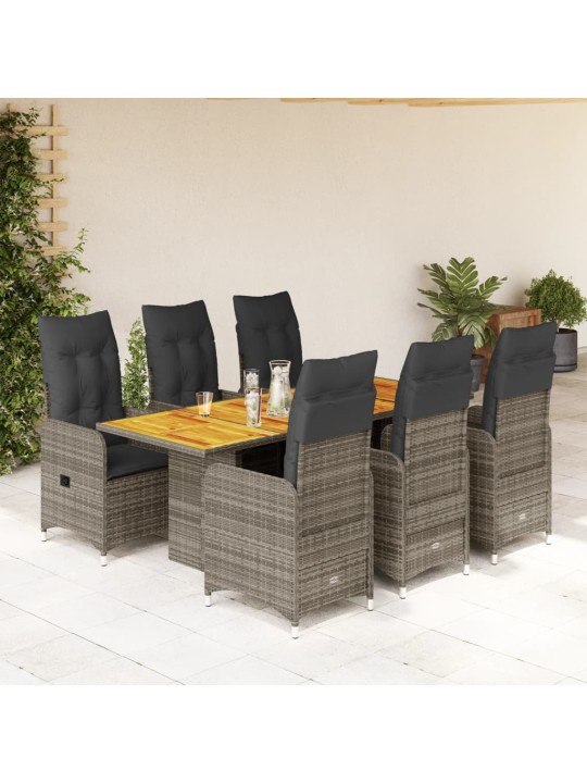 7dílný zahradní bistro set s poduškami šedý polyratan