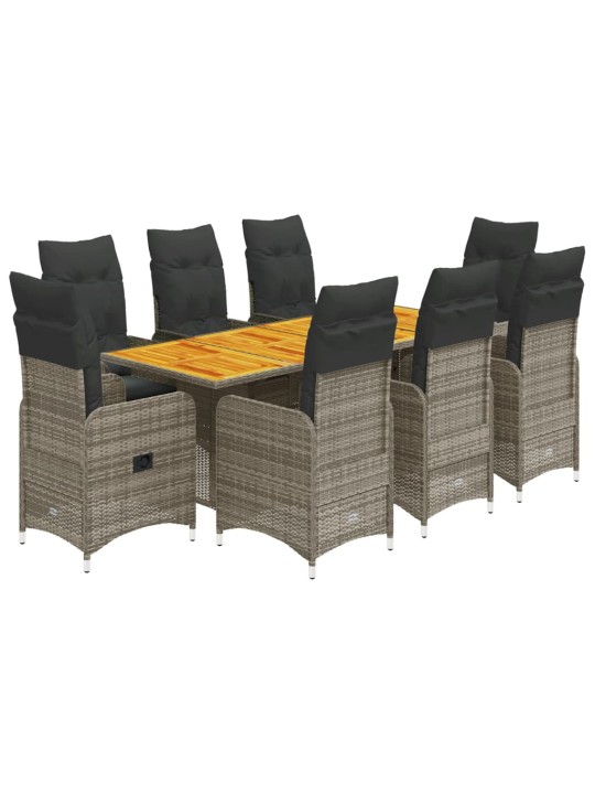 9dílný zahradní bistro set s poduškami šedý polyratan