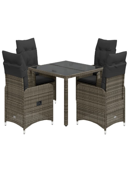 5dílný zahradní bistro set s poduškami šedý polyratan