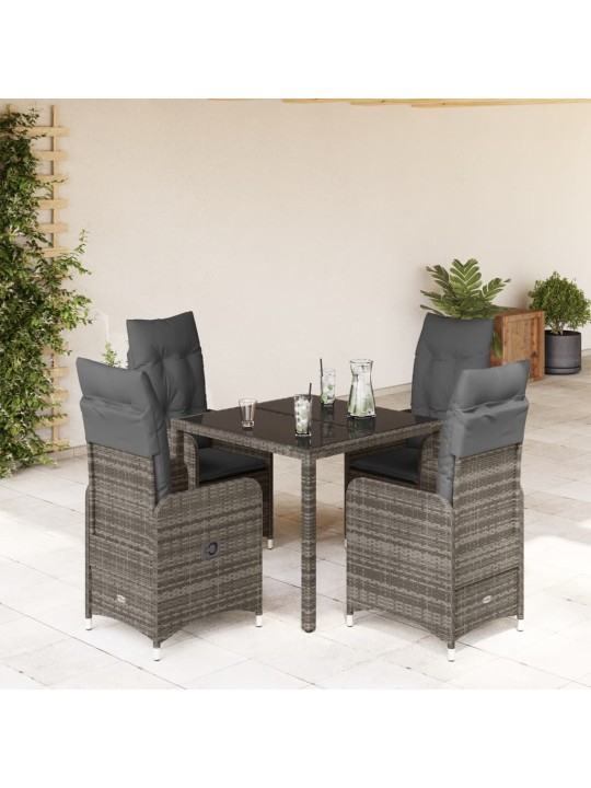 5dílný zahradní bistro set s poduškami šedý polyratan