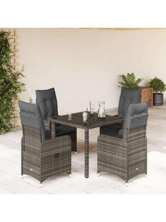 5dílný zahradní bistro set s poduškami šedý polyratan
