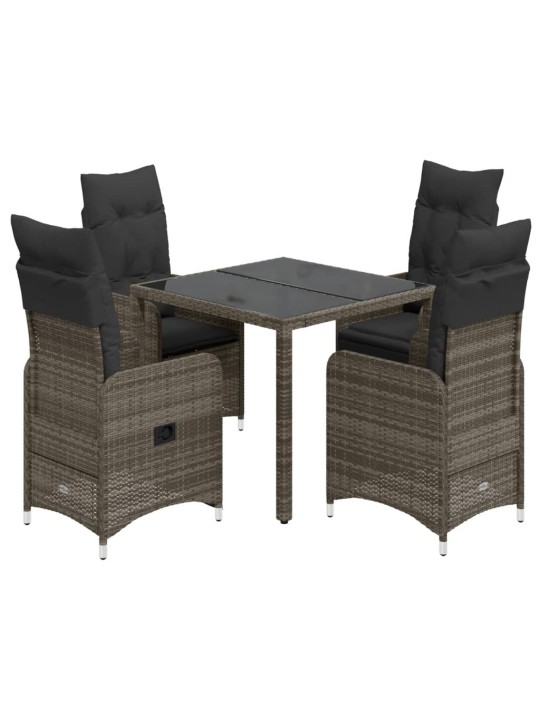 5dílný zahradní bistro set s poduškami šedý polyratan