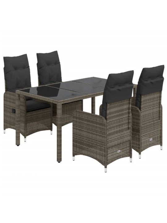 5dílný zahradní bistro set s poduškami šedý polyratan