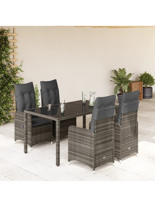 5dílný zahradní bistro set s poduškami šedý polyratan