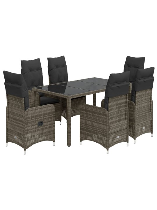 7dílný zahradní bistro set s poduškami šedý polyratan