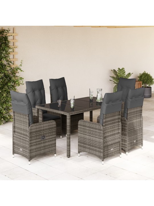 7dílný zahradní bistro set s poduškami šedý polyratan