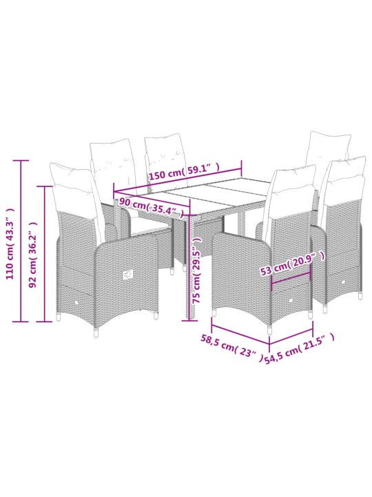 5dílný zahradní bistro set s poduškami šedý polyratan