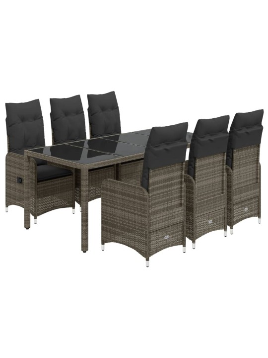 7dílný zahradní bistro set s poduškami šedý polyratan