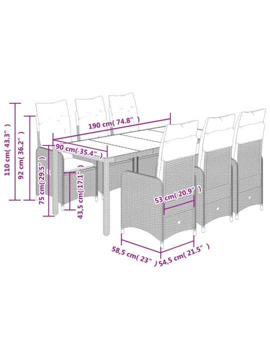 7dílný zahradní bistro set s poduškami šedý polyratan