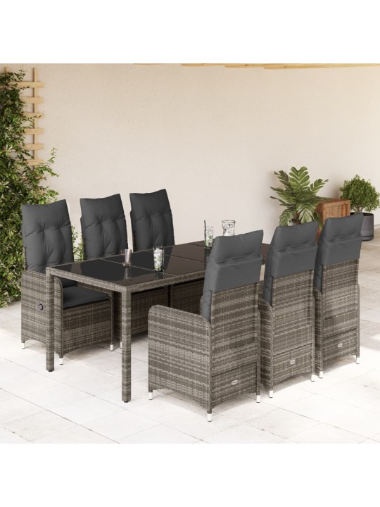 7dílný zahradní bistro set s poduškami šedý polyratan
