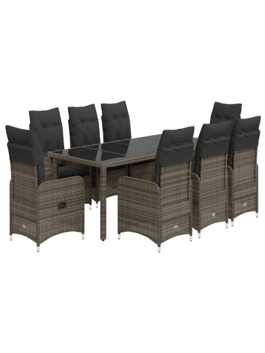 9dílný zahradní bistro set s poduškami šedý polyratan