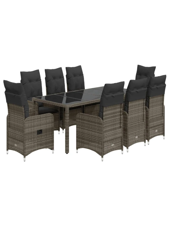 9dílný zahradní bistro set s poduškami šedý polyratan