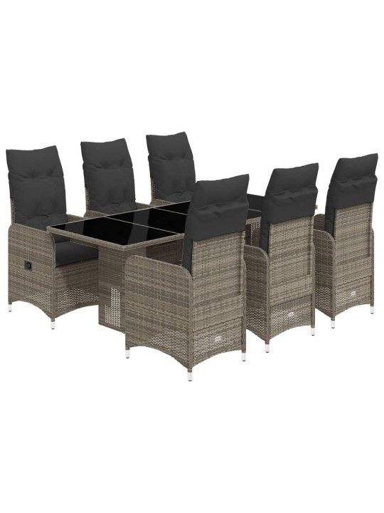 7dílný zahradní bistro set s poduškami šedý polyratan