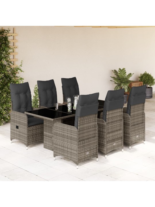 7dílný zahradní bistro set s poduškami šedý polyratan