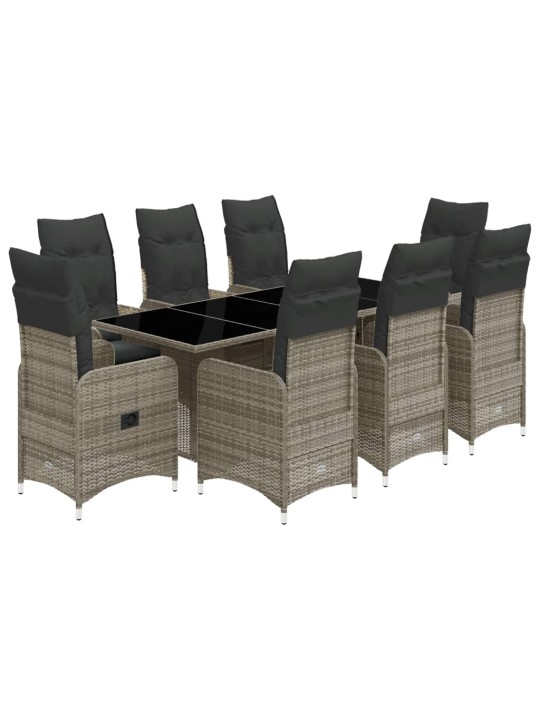 9dílný zahradní bistro set s poduškami šedý polyratan