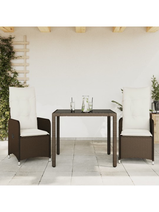 3dílný zahradní bistro set s poduškami hnědý polyratan