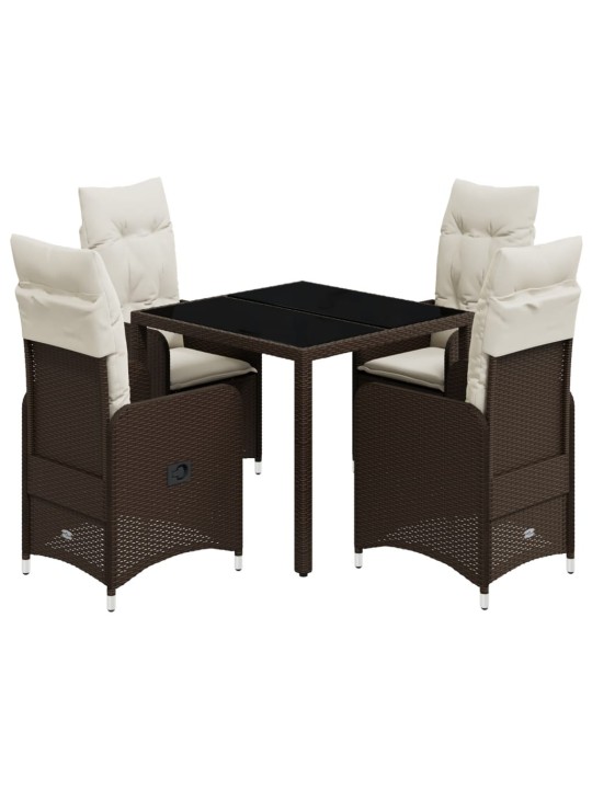 5dílný zahradní bistro set s poduškami hnědý polyratan