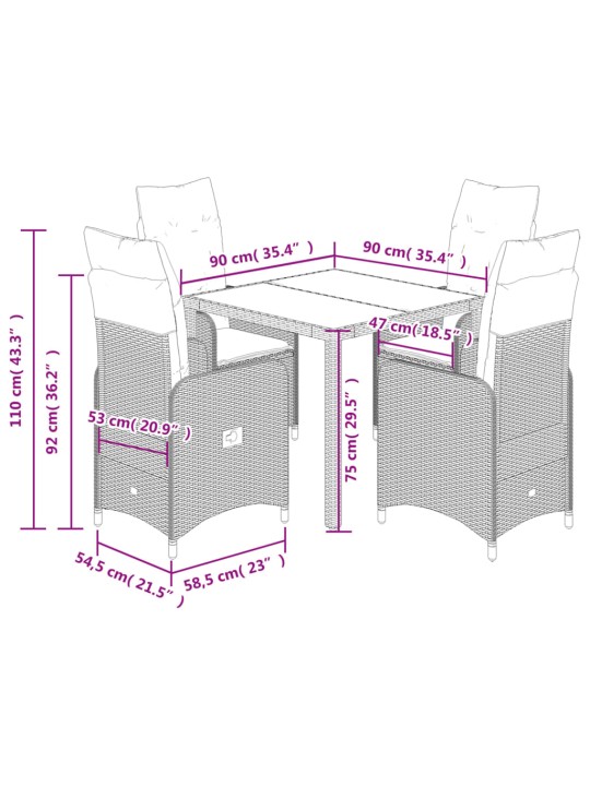 5dílný zahradní bistro set s poduškami hnědý polyratan