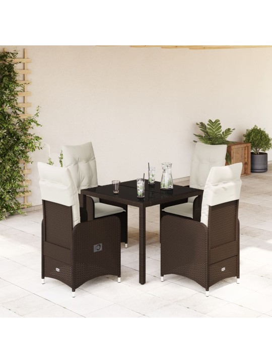5dílný zahradní bistro set s poduškami hnědý polyratan