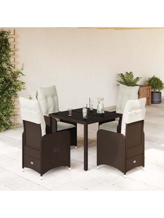 5dílný zahradní bistro set s poduškami hnědý polyratan