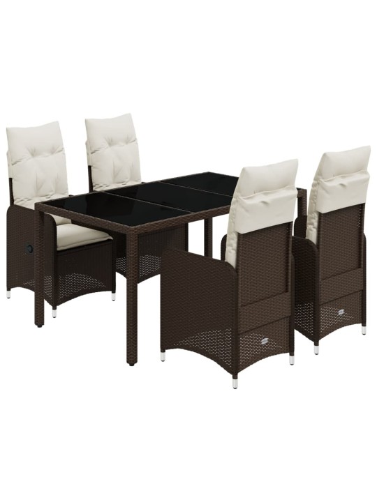 5dílný zahradní bistro set s poduškami hnědý polyratan