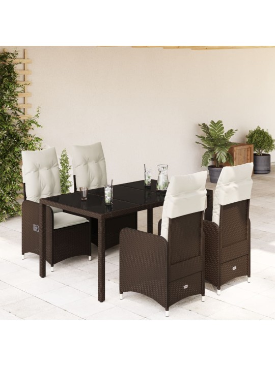 5dílný zahradní bistro set s poduškami hnědý polyratan