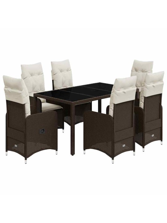 7dílný zahradní bistro set s poduškami hnědý polyratan