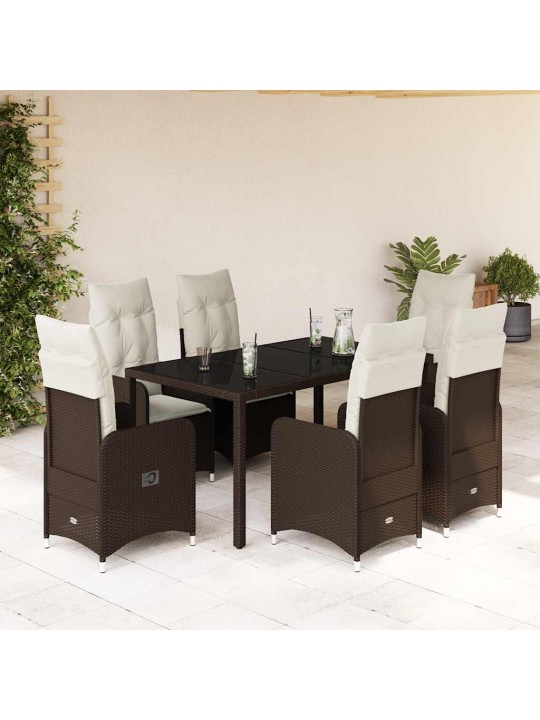 7dílný zahradní bistro set s poduškami hnědý polyratan
