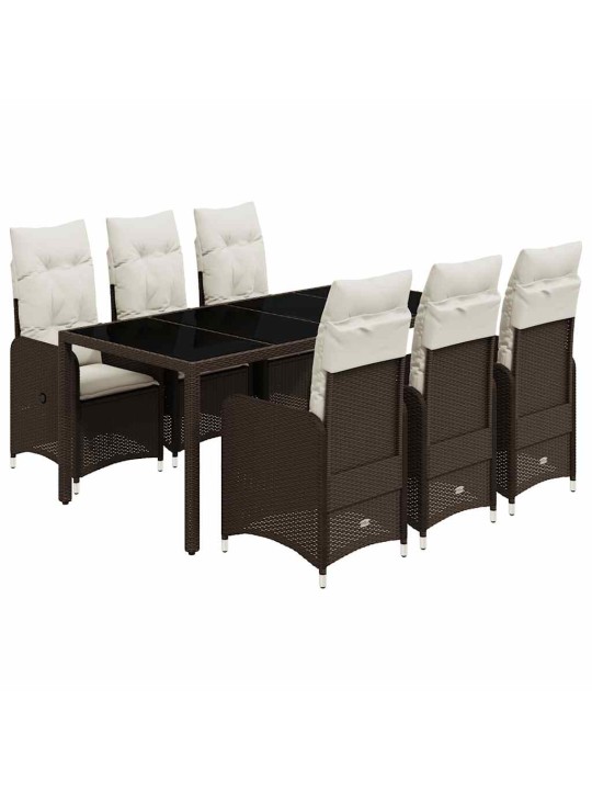 7dílný zahradní bistro set s poduškami hnědý polyratan