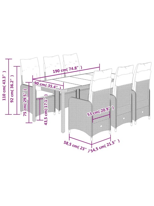 7dílný zahradní bistro set s poduškami hnědý polyratan