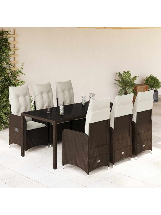 7dílný zahradní bistro set s poduškami hnědý polyratan