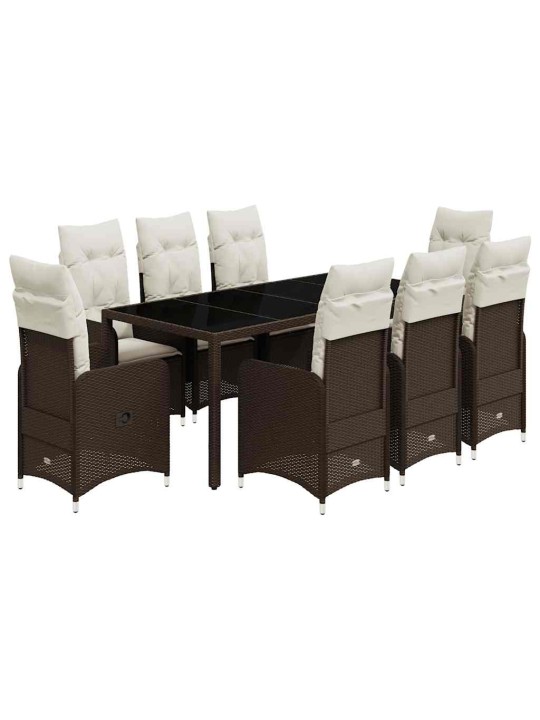 9dílný zahradní bistro set s poduškami hnědý polyratan